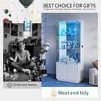 Lvifur 71” Tall Display Cabinet with Glass Doors, Modern Curio Cabinet Display Cases for Collectibles, Living Room Bookcase Locking Cabinet with Lights & Human Body Sensor, Gift for Father (White)
