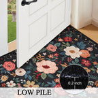 DUKINO 2x3 Rugs for Entryway, Floral Indoor Washable Door Mat, Non Slip Boho Small Rug for Kitchen, Soft Low Pile, Front Door Throw Rug for Entrance, Bedroom, Kitchen, Laundry, Bathroom, Black