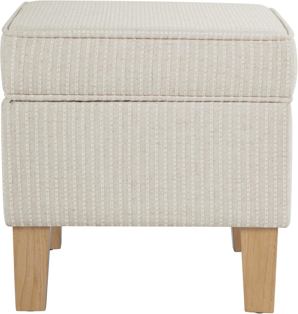 HomePop Home Decor | Upholstered Modern Rectangular Storage Ottoman | Hinged Lid Ottoman with Storage for Living Room & Bedroom, White Woven Stripe