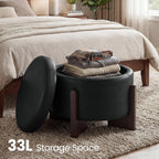 Faux Leather Round Ottoman, 22 Inch Storage Ottoman,PU Leather Ottoman,Multi-Functional Footrest for Living Room & Bedroom,Apartments (Black, Round)