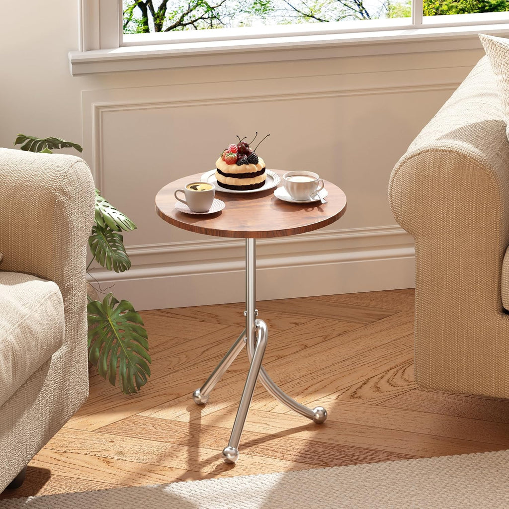 Round End Table - 15.8" Living Room Modern Side Table with Metal Base, Accent Tray Nightstand for Small Spaces, Wooden Circle Sofa Tables, Small Coffee Tables for Living Room Bedroom Office, Walnut