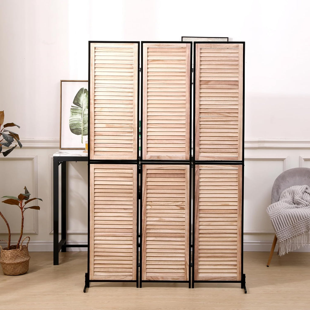 3 Panel Room Divider, 6Ft Wood Folding Privacy Screen, Free Standing Room Separator for Home Office Bedroom, Wall Partition Dividers with Metal Frame