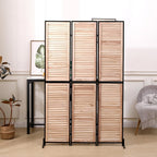 3 Panel Room Divider, 6Ft Wood Folding Privacy Screen, Free Standing Room Separator for Home Office Bedroom, Wall Partition Dividers with Metal Frame