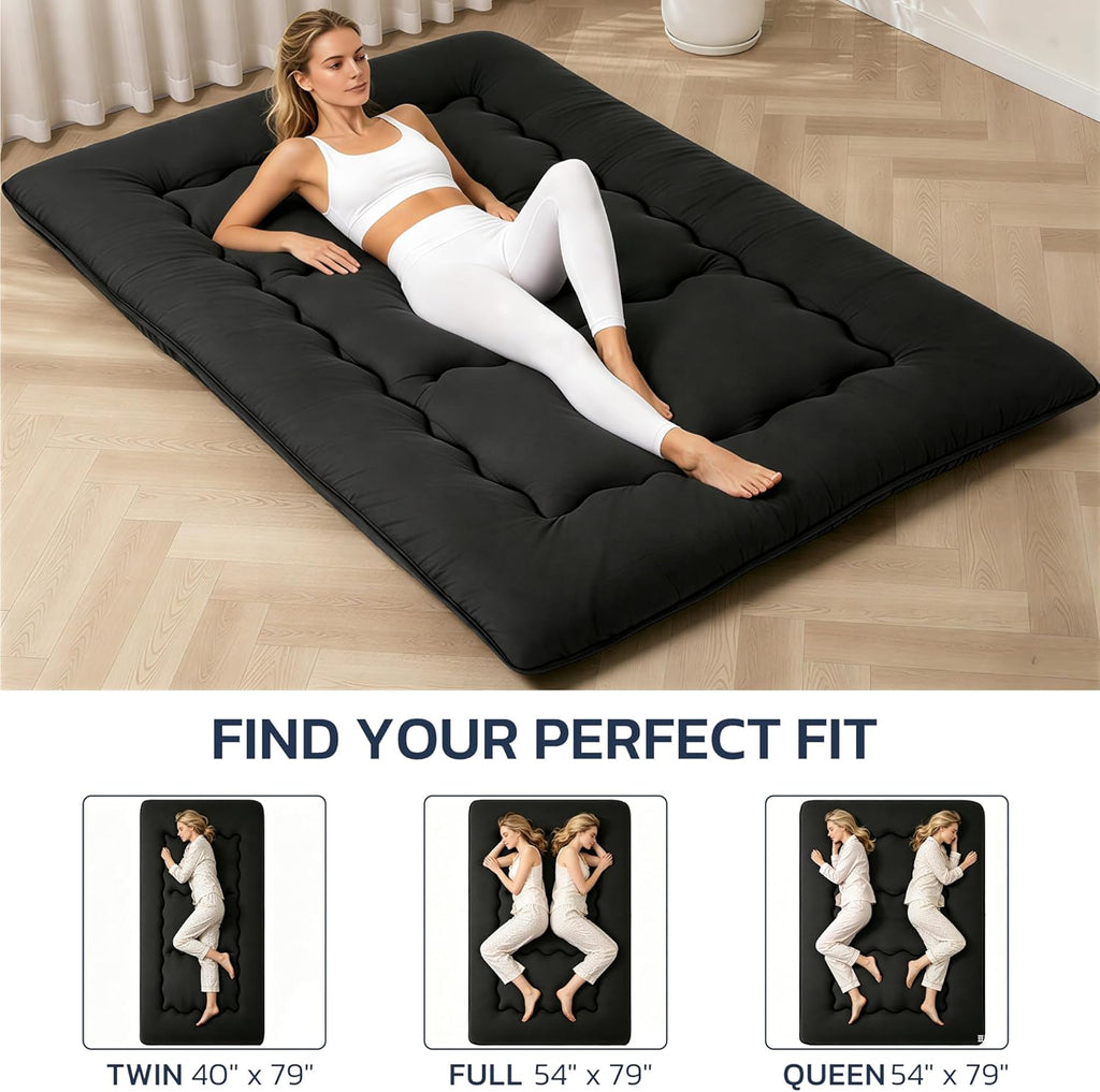 Simple Deluxe 4-Inch Twin Tatami Mattress, Japanese Futon Foldable Mattress with Removable Washable Cover, Portable Floor Bed for Bedroom, Guest Room, Camping, and Everyday Use – Black