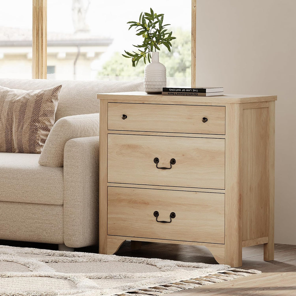 WAMPAT Farmhouse Nightstands Set of 2, Wood Nightstand with Large 6 Drawers, 31.5 Inch Bedside Table with Storage and Vintage Handles, Wide Sofa Side End Table Chest of Dresser for Bedroom, Oak