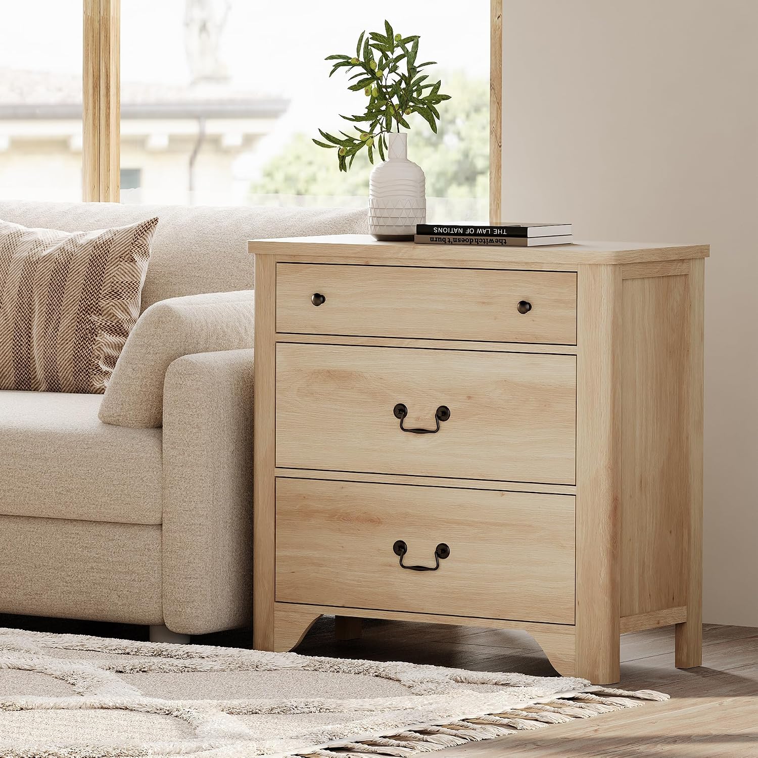 WAMPAT Farmhouse Nightstands Set of 2, Wood Nightstand with Large 6 Drawers, 31.5 Inch Bedside Table with Storage and Vintage Handles, Wide Sofa Side End Table Chest of Dresser for Bedroom, Oak