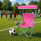 Kids Folding Canopy Chair with Safety Lock, 125 lb Capacity, Pink/Green | Portable kids canopy chair with safety lock, cup holder, and foldable frame for beach, lawn, camping, and sports sidelines.