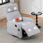 Heated Massage Swivel Rocker Recliner Chair for Nursery - Small Space Reclining Chair with Lumbar Support, 360° Swivel & Gentle Rocking, Ergonomic High Back Short Plush Light Grey