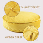 Velvet Floor Pillows Round Chair Cushion Couch Throw Pillow Soft Pouf Seat Mattress Bean Bag for Reading Nook Play Room (25.6IN, Yellow)
