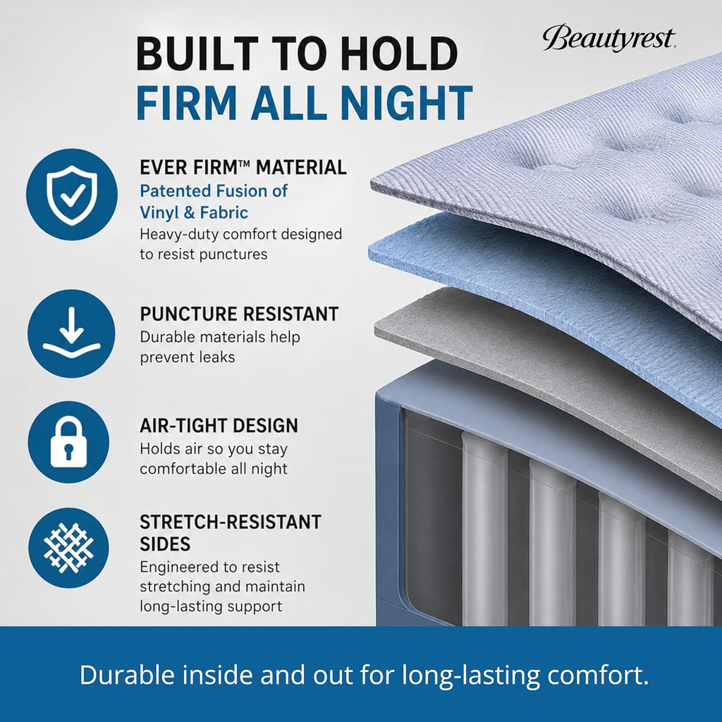Beautyrest SensAir 20" Air Mattress, Full Size, Sure-Lock Anti-Leak Pump, Cool Vent Topper, Off-Set Coil Support