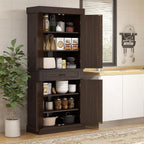 HOMCOM 71" Freestanding Kitchen Pantry Cabinet, Tall Storage Cabinet with 4 Doors and Drawer for Dining Room, Coffee