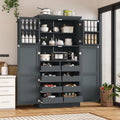 71" Tall Kitchen Pantry Cabinet, Freestanding Food Storage Pantry with 4 Doors, 8 Pull-Out Trays and Adjustable Shelves, Wood Storage Cupboard for Kitchen, Dining Room,Gray