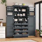 35.5x17.6x70.9inch Freestanding Kitchen Pantry Cabinet, Tall Storage Cabinet with 4 Doors, 2 Door Shelves, 8 Pull-Out Trays and Adjustable Shelf for Dining Room, Gray