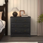 Chogori Farmhouse Solid Wood Nightstand, Rustic End Table with 3 Drawers & Vintage Ring Pulls, Sturdy Accent Side Table for Bedroom, Living Room, Hallway (Black-3 Drawers)