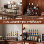 Nuovoware Coffee Syrup Organizer, 2-Tier 10 Bottles Bar Organizer, Separable Metal Rack with Wooden Base Whiskey Wine Dressing for Countertop Kitchen Coffee Bar, Black