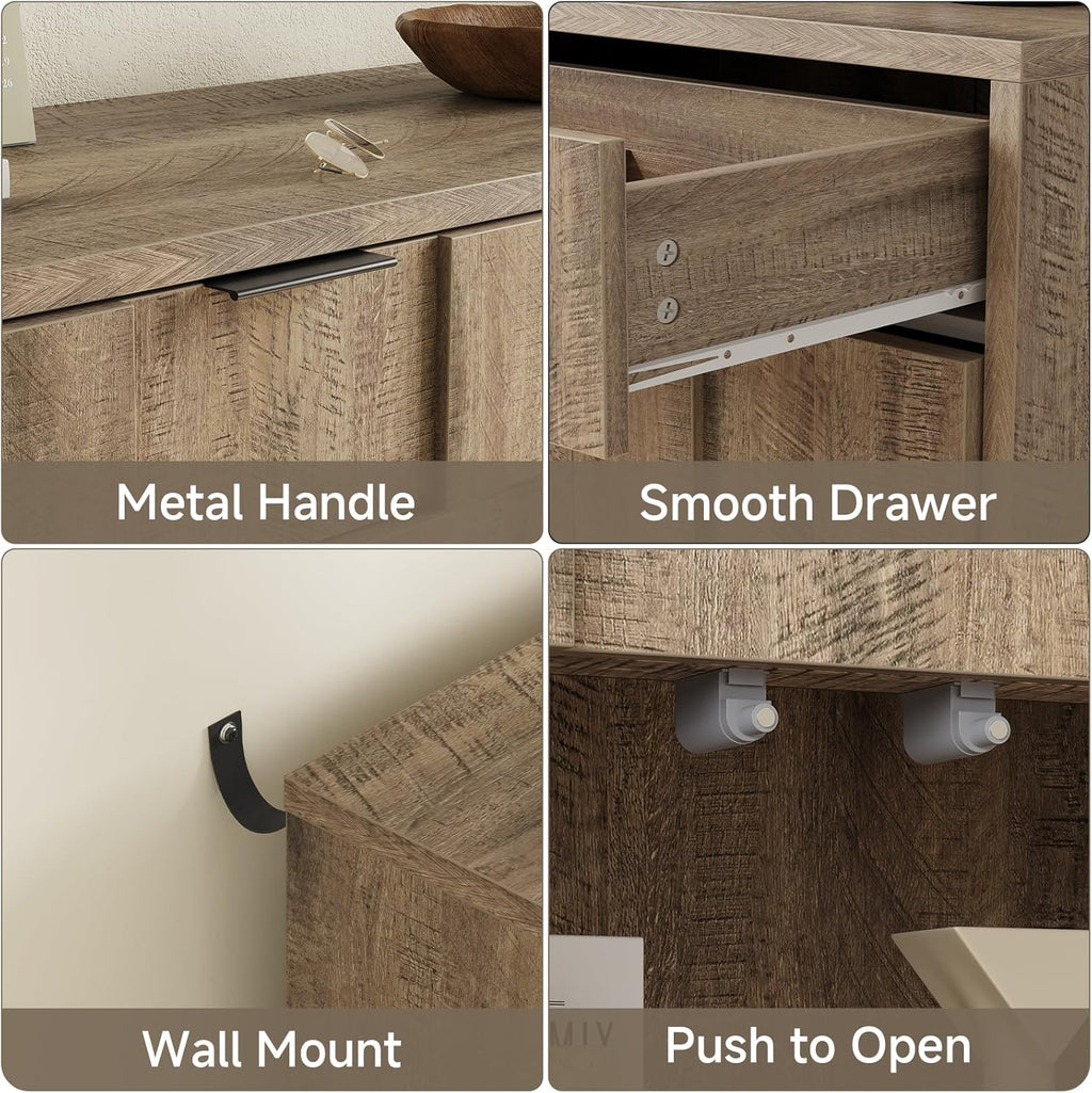 ONBRILL 61" Sideboard Buffet Cabinet with Storage, Large Coffee Bar Cainet with Doors and Drawers, Wood Credenza Console Cabinet Buffet Table for Kitchen Living Room Entryway (Washed Grey)
