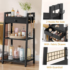 Gewudraw 2-in-1 Bathroom Ladder Shelf, 3-Tier Freestanding Towel Shelf with Drawer & Hooks, Storage Organizer for Bathroom, Laundry Room, Living Room, Balcony, Black