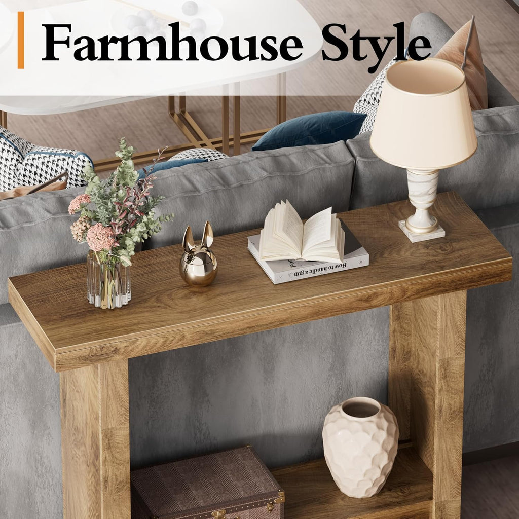 LIFECHOVY Farmhouse Wood Entryway Table Narrow Console Tables with Storage Behind The Couch Sofa, Entrance Side Table with Shelves for Hallway, Living Room, Foyer, Rustic