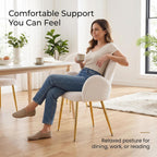 Corduroy Dining Chairs Set of 4, Ergonomic Curved Backrest Armchair with Gold Legs, Elegant Ribbed Upholstery Side Chairs for Glam Living Room & Dining, Cream White