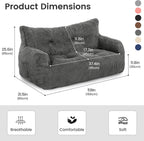 59" Bean Bag Chair,2 Seat Loveseat Sofa,Corduroy Lazy Sofa Bed for Adults,Fit Living Room, Bedroom,Outdoor Spaces,Ultra Soft Dutch Velvet,Fluffy Comfort Cover,Grey