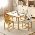 Kids Table and 4 Chairs, Wooden Stable Table and Chair Set (Elephant&Leopard&Lion&Zebra), Ideal for Arts & Crafts, Snack Time, Homeschooling, Homework & More