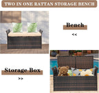 Outdoor Storage Bench, Wicker Rattan Deck Box with 2-Inch Thick Soft Cushion, Water Resistant Cushion Cover with Zipper for Patio Backyard Deck Poolside, Brown Gradient, 42 Inch