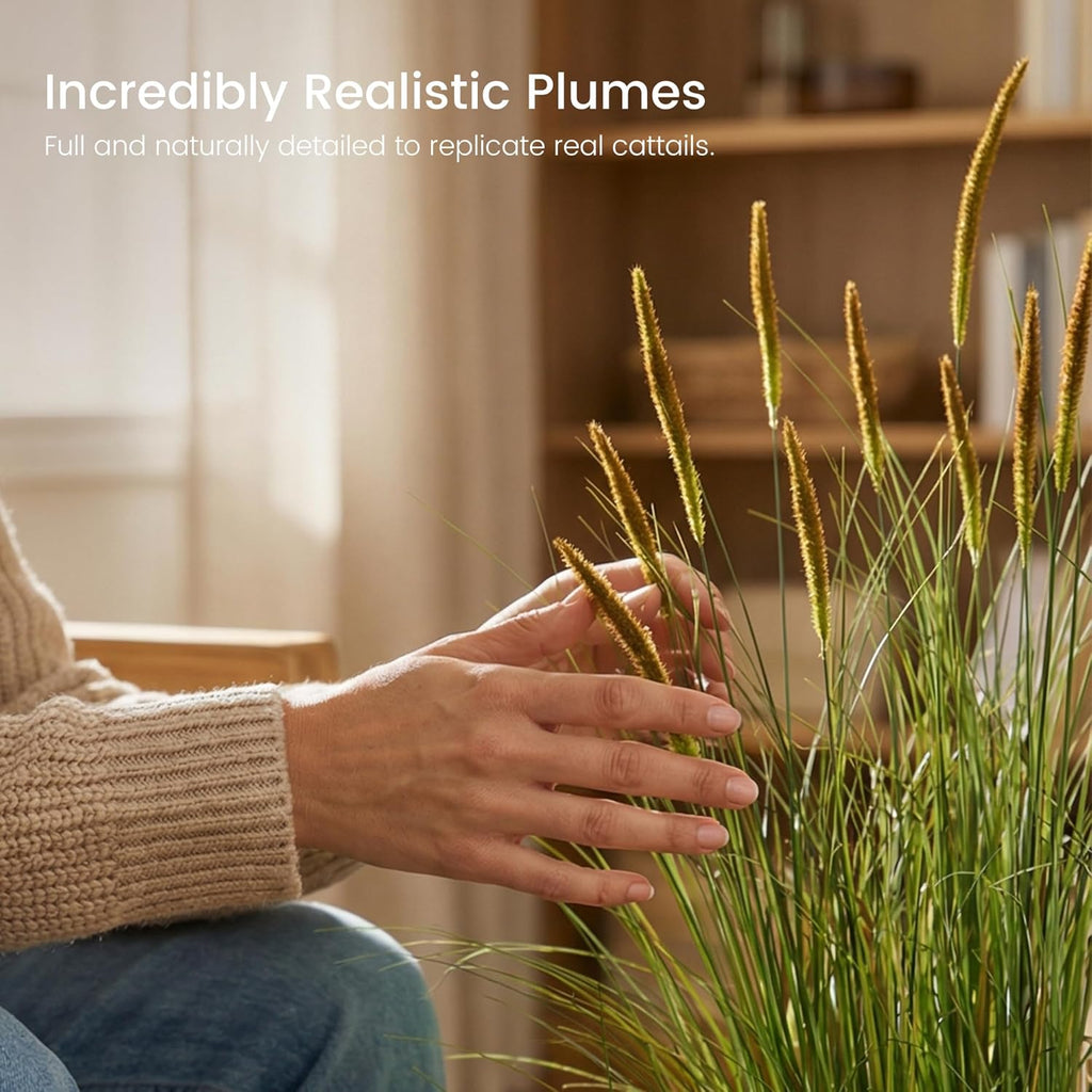Worth Garden 3ft Artificial Cattail Grass 2 Pack, 35in Faux Reed Plants in Pot, Fake Onion Grass Floor Plants for Indoor Outdoor Home Office Patio Decor, Realistic Greenery Housewarming Gift