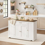 HOSTACK Kitchen Island Cart with Storage, 47'' Kitchen Storage Island on Wheels with 2 Drawers, Rolling Island Table with Adjustable Shelves, Mobile Buffet Sideboard Cabinet for Dining Room, White