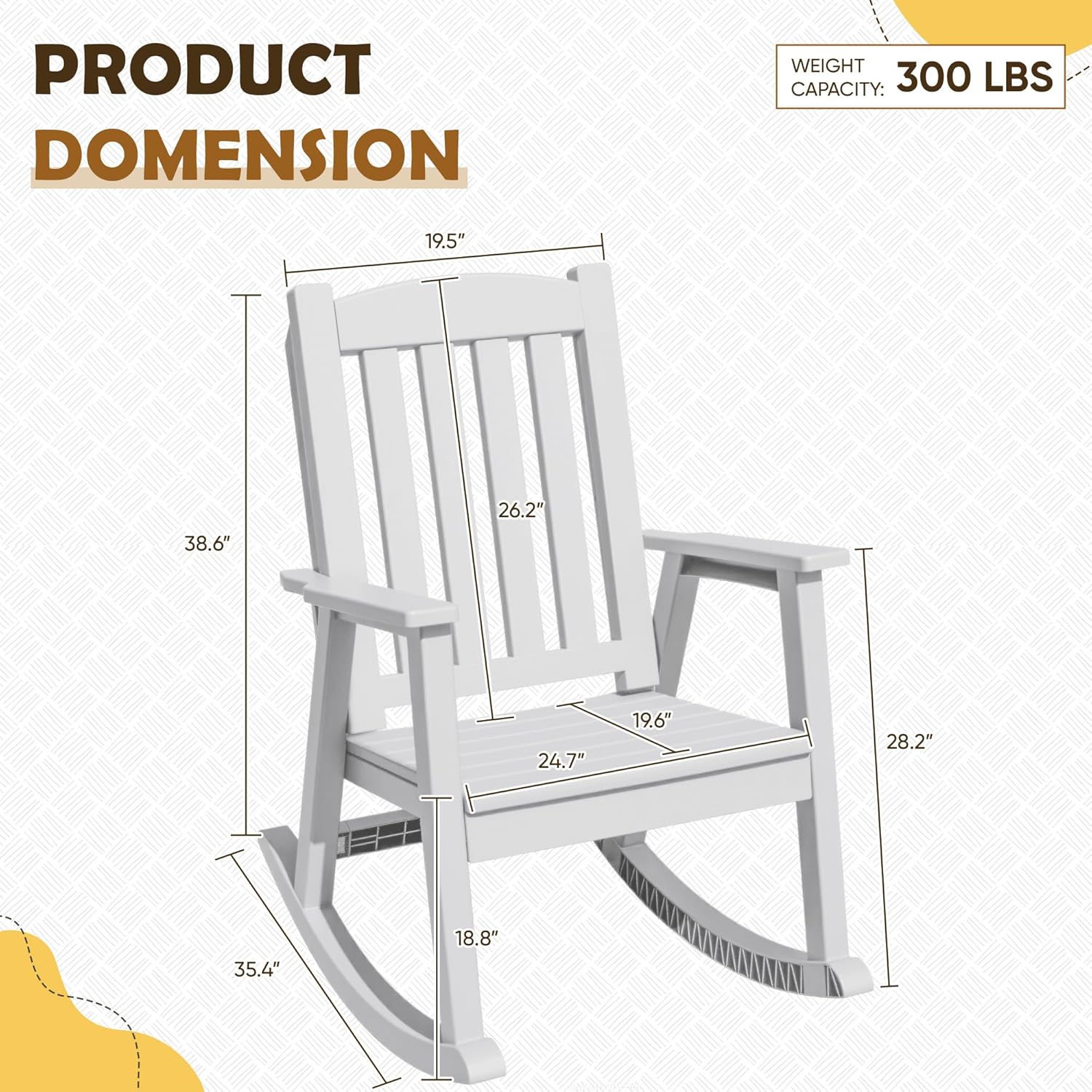 Greesum Outdoor Plastic Rocking Chair Set of 2, Patio Rocking Chair for Outside, Waterproof & Rust-Proof, Supports 300 lbs, Suitable for Garden Lawn Front Porch Poolside – White