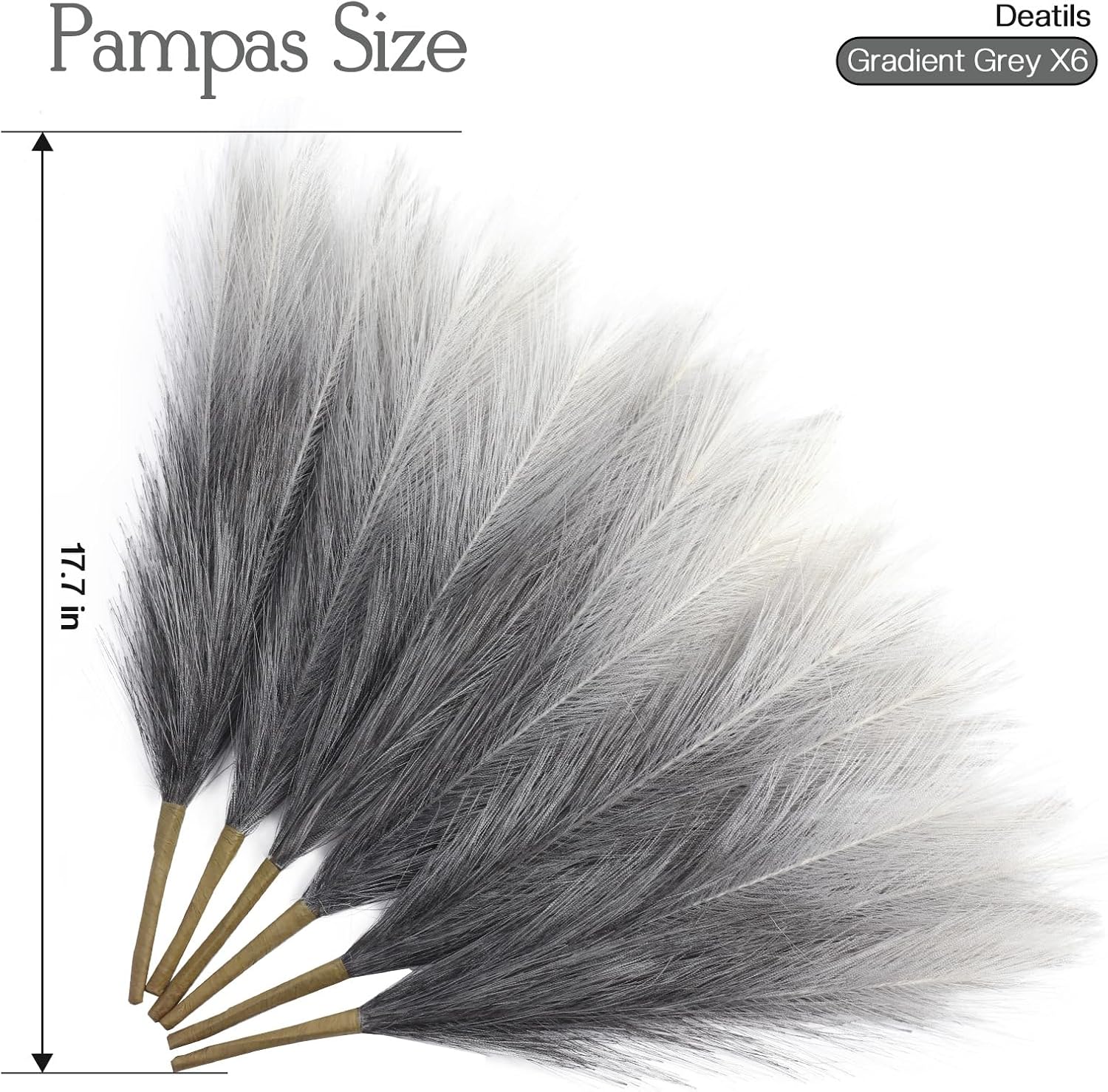 Ureymx Faux Pampas Grass Decor 17.7 Inch 6pcs, Pompas Grass Flower Arrangement and Vase Filler Artificial Pampas Grass Short Decor for Boho Home Wedding Decoration (Gradient Grey)