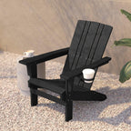 Flash Furniture Halifax Adirondack Chair with Cup Holder, Weather Resistant Poly Resin Adirondack Chair, Black