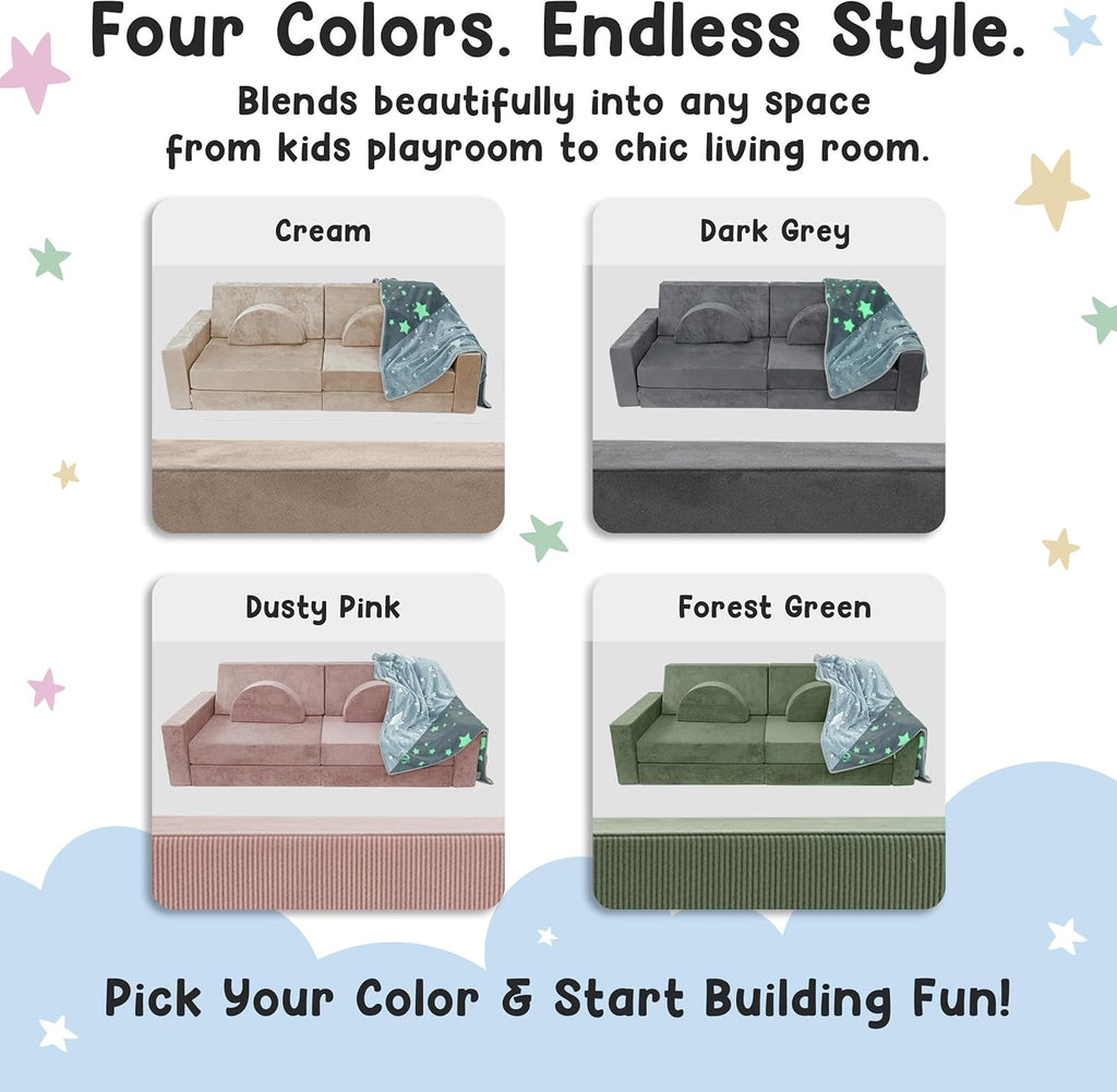12-Piece Modular Kids Play Couch - Soft & Durable Toddler Couch with CertiPUR US Foam, Washable Covers - Playroom Furniture, Kids Sofa for Lounge, Living Room & Playroom - Green