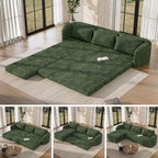 Vesgantti 110.2" Modular Sectional Sofa with Curved Armrest, 6 in 1 Convertible Folding Sleeper Sofa Bed, Chenille Boneless Couch for Living Room, No Assembly Required, Green, Left Facing Chaise