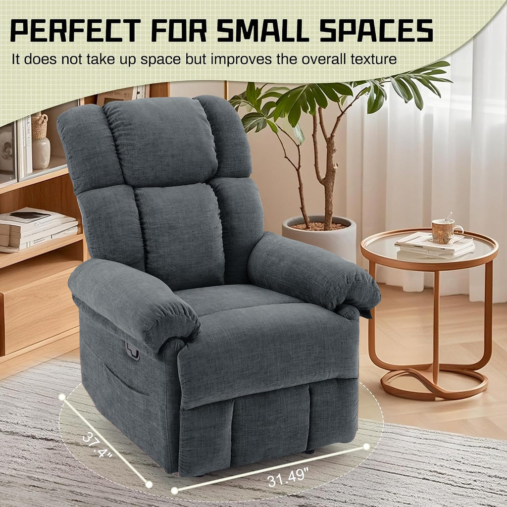 Korser Recliner Chair for Living Room, Manual Recliner with Thick Upholstered & Side Pockets, Small Recliner for Small Spaces, Lounge Chair for Nursery Bedroom Apartment RV, Chenille