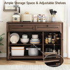 ONBRILL 48 Inches Sideboard Buffet Cabinet with Storage, Farmhouse Sideboard with 2 Drawers and 3 Doors, Wood Coffee Bar Cabinet with Adjustable Shelves for Living Room, Kitchen, Hallway, Brown
