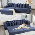Modular Sectional Sofa Couch, 110.75" Convertible Sleeper Sofa Bed with Movable Ottoman & Cup Holder for Living Room | L Shaped Couch | Pull Out Couch Bed | Plush Corduroy Fabric, Blue