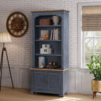 84" High Kitchen Sideboard, Wooden Storage Cabinet, No Assembly Required, with 4 Shelves and 2 Panel Doors, Corduroy Blue Finish, for Kitchen, Dining Room, Living Room, Blue