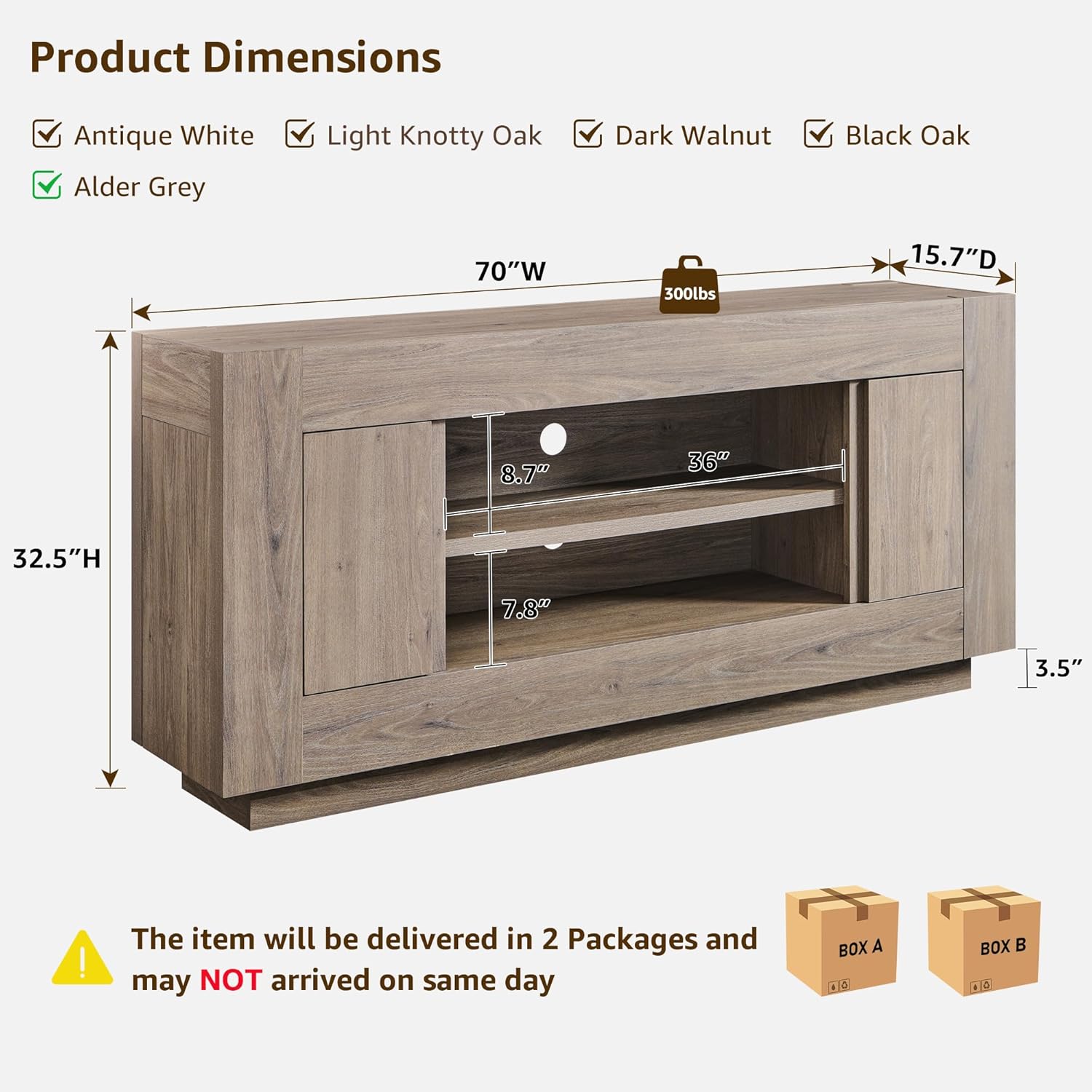 OKD Modern 70" TV Stand, Entertainment Center for TVs Up to 80", Media Console with Large Open Storage & Side Cabinets, Thick Wood Design for Living Room, Alder Grey