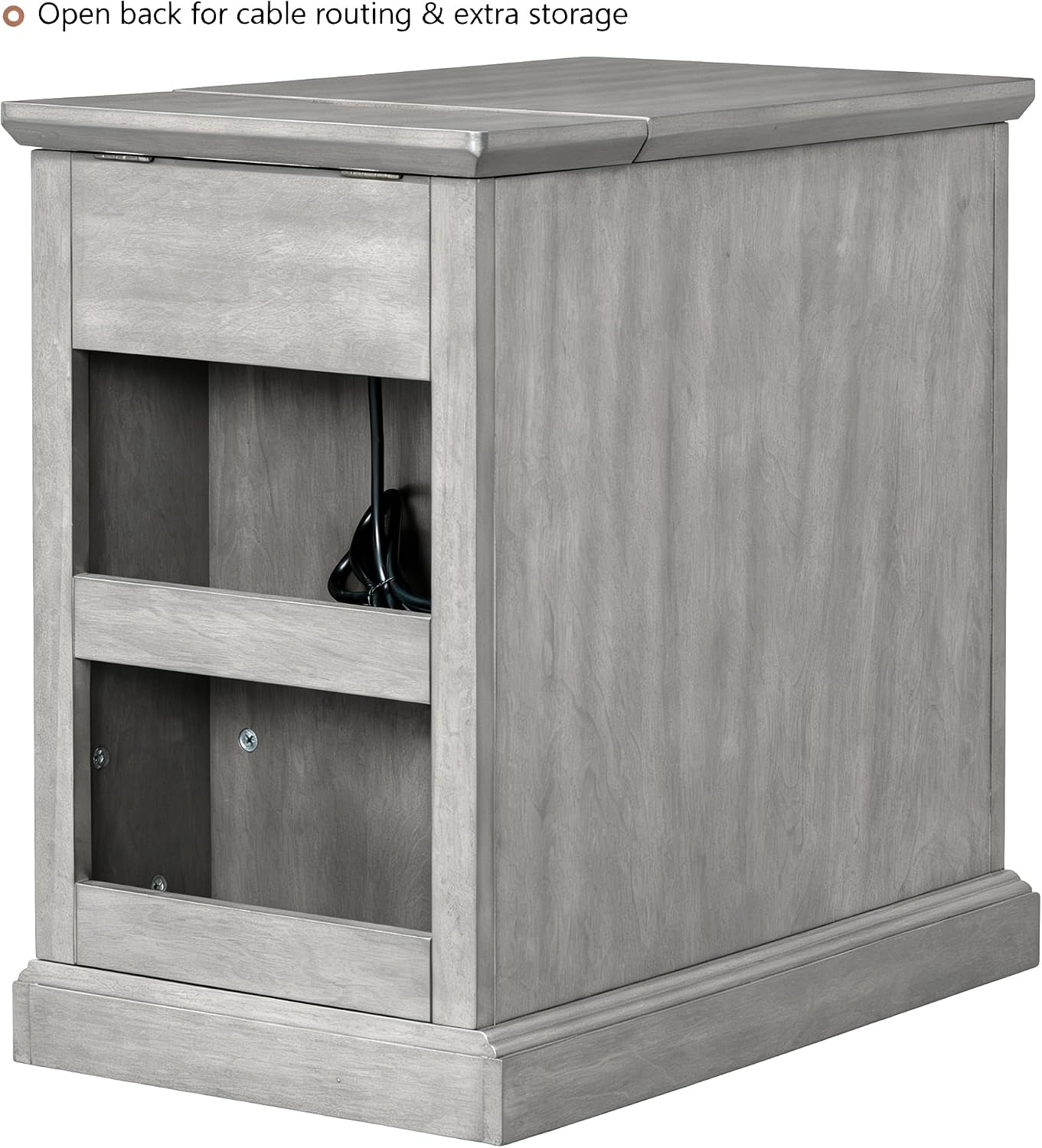 Traditional Wood End Table with Storage & Charging Station, Vintage Farmhouse Nightstand with USB Ports, Small Sofa Side Table for Living Room & Bedroom, Antique Gray