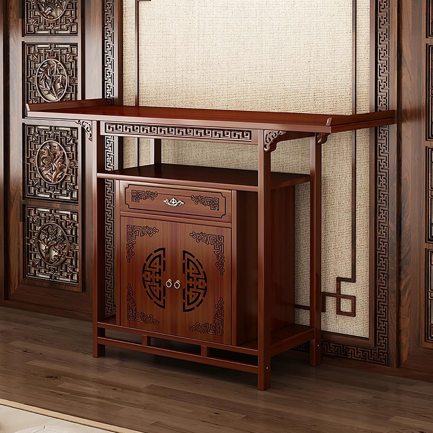 Chinese Cabinet Pedestal offering, Stand puja Meditation Prayer, Personal Shrine Altar Buddha Niche, Meditation Table Pooja Cabinet with Storage, with Drawer Panel(120cm/47.2in)