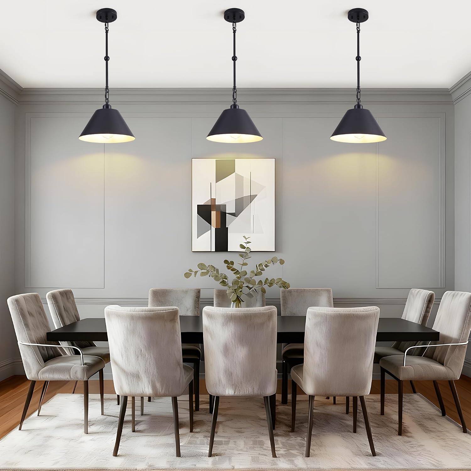 11 Inch Black Pendant Lights Kitchen Island, Modern Farmhouse Light Fixtures with Cone Shade, Adjustable Vintage Industrial Pendant Light for Foyer Hallway Bedroom Dining Room Bar Barn