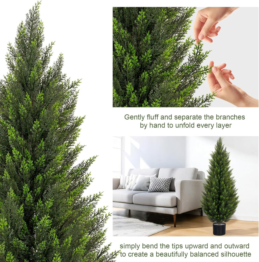 VIVATREES 3FT Artificial Topiary Cedar Trees, UV-Resistant Faux Evergreen Outdoor Plants, Artificial Pine Tree for Outdoor Front Porch Patio Entryway Decor, Set of 2