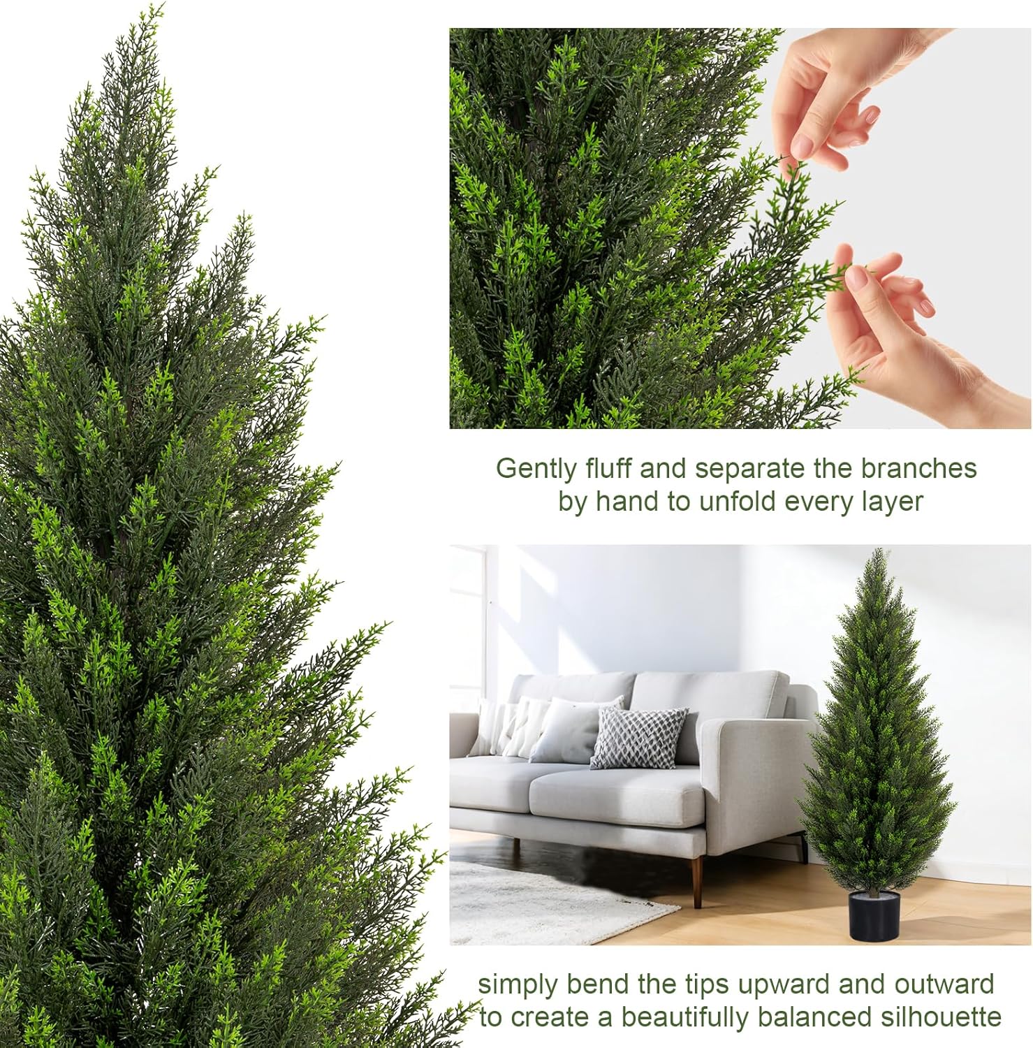 VIVATREES 3FT Artificial Topiary Cedar Trees, UV-Resistant Faux Evergreen Outdoor Plants, Artificial Pine Tree for Outdoor Front Porch Patio Entryway Decor, Set of 2