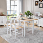 VOWNER 63” Extendable Dining Table Set for 4-6 People, 5-Piece Dining Table Set for 4 People with 4 Chairs, Kitchen Table Set with MDF Board and Metal Frame, for Small Space, Apartment, Nature Wood