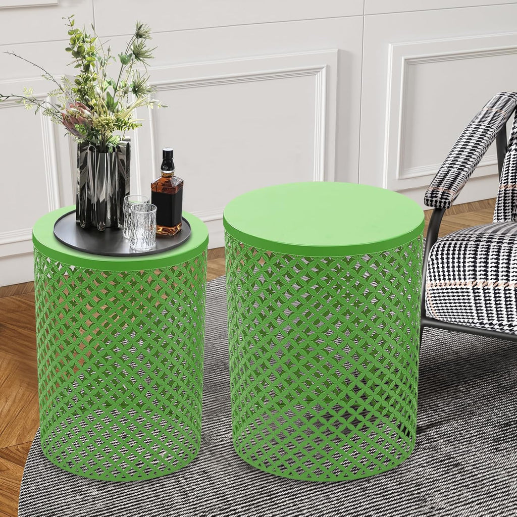Xuthusman 2 Pack Outdoor Side Table,Metal Frame Accent Table Modern End Table Set Nesting Side Tables for Patio Balcony Garden Living Room Bedroom Indoor Outdoor Use（Green）
