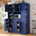 Merax 70'' Tall Traditional Freestanding Buffet with Hutch, Large Kitchen Pantry Storage Cabinet Cupboard with Pull-Out Side Cabinet, Door Shelves and Drawer, Blue