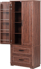 71" Farmhouse Kitchen Pantry Cabinet with 2 Large Drawers,Embossed Texture Freestanding Cupboard with 8 Door Shelves and 3 Cabinet Shelves for Kitchen,Dining Room,Living Room,Laundry,Brown