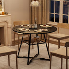 DUMOS 42" Round Dining Table for 4-6, Space Saving Kitchen Table with Dual-Tier Storage, Pedestal Metal Frame, Industrial Farmhouse Circle Dinner Table for Apartment, Black