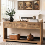 LITTLE TREE Long Entryway Table with 3 Drawers, 70 Inches Farmhouse Console Table for Entry, Behind Sofa, Foyer, Hallway, Behind Couch, Entrance with 2-Tier Storage Shelves, Rustic Brown