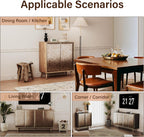 Sideboard Buffet Cabinet with Raised Shaped & Geometric Line Texture Door Panel, Accent Storage Cabinet for Living Room (Cabinet Body- Oak, 4 Door-15 D x 61" W x 34.5" H)